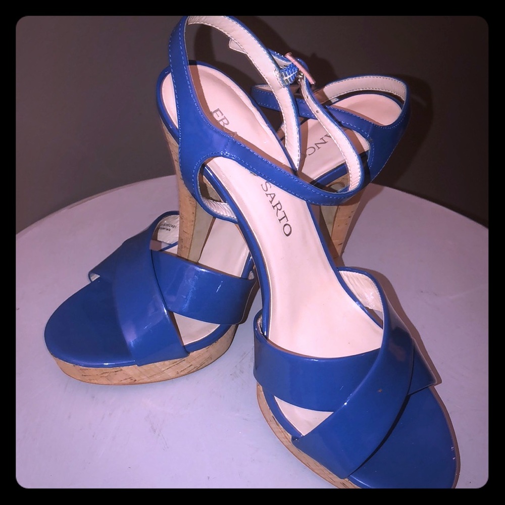Blue patent strappy heels